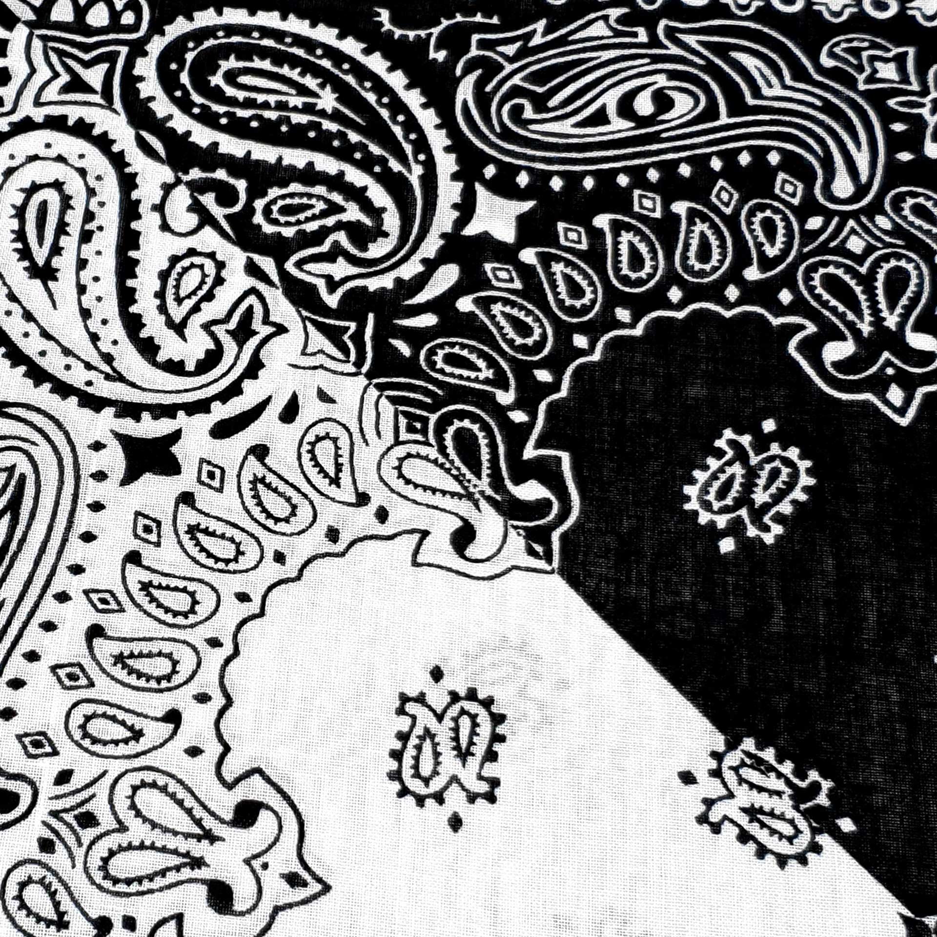 Black & White Paisley Cotton Bandana - Mens & Womens - Shyface