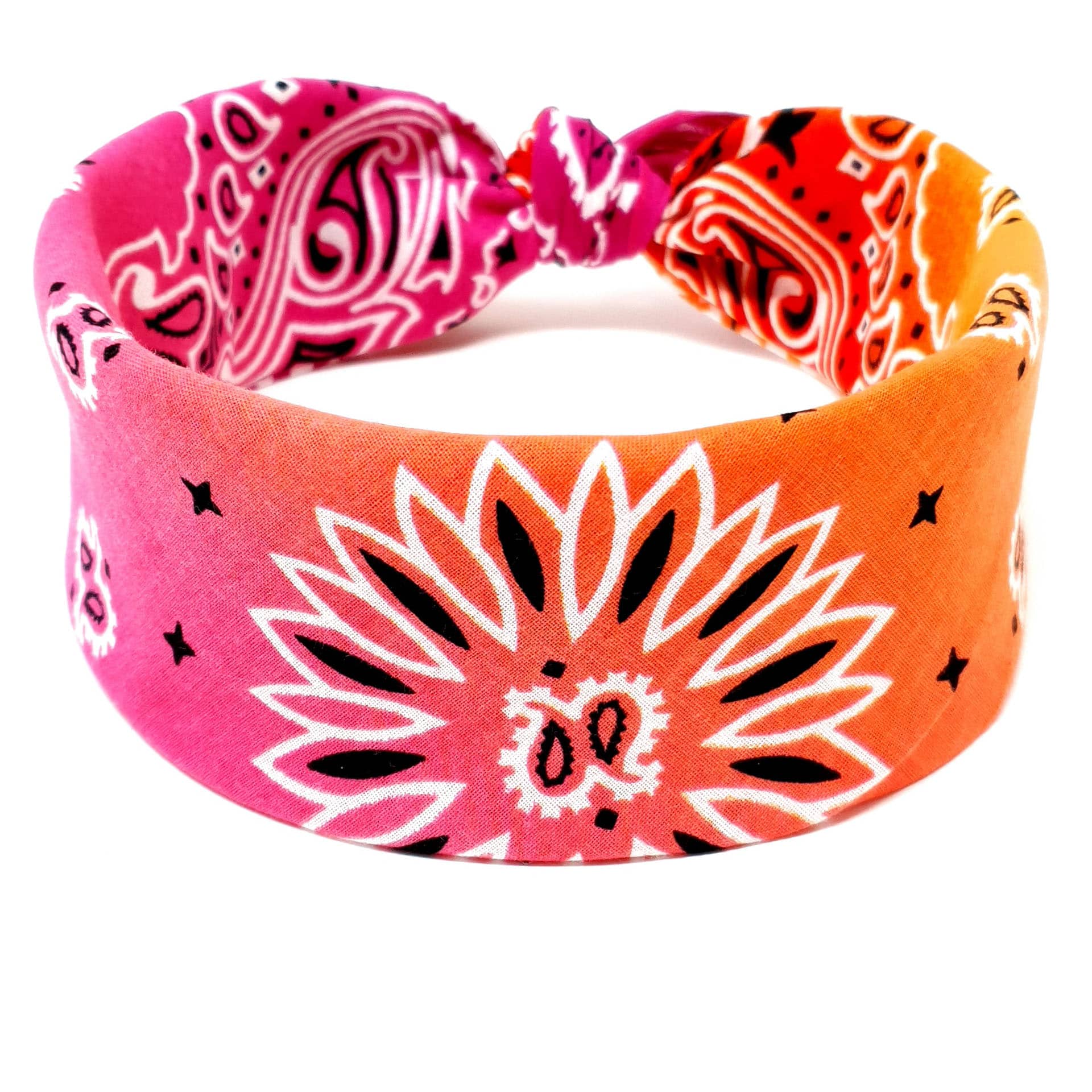 Pink & Orange Floral Paisley Bandana Headwrap - Mens & Womens Cotton Bandanas - Shyface